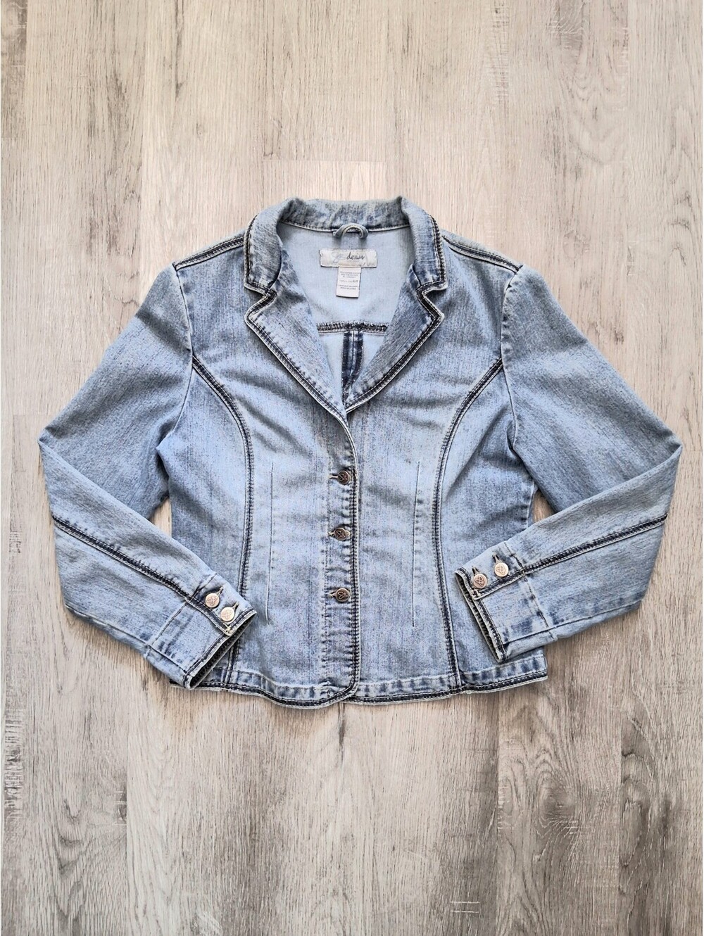 JB Denim Suzy Shier  Women's Large Light Wash Fitted Jean Jacket Stretch Blazer